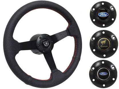 1966-72 Ford Bronco Steering Wheel Kit | Perforated Black Leather | ST3602RED