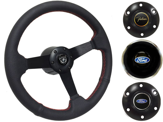 1963-64 Ford Falcon Steering Wheel Kit | Perforated Black Leather | ST3602RED