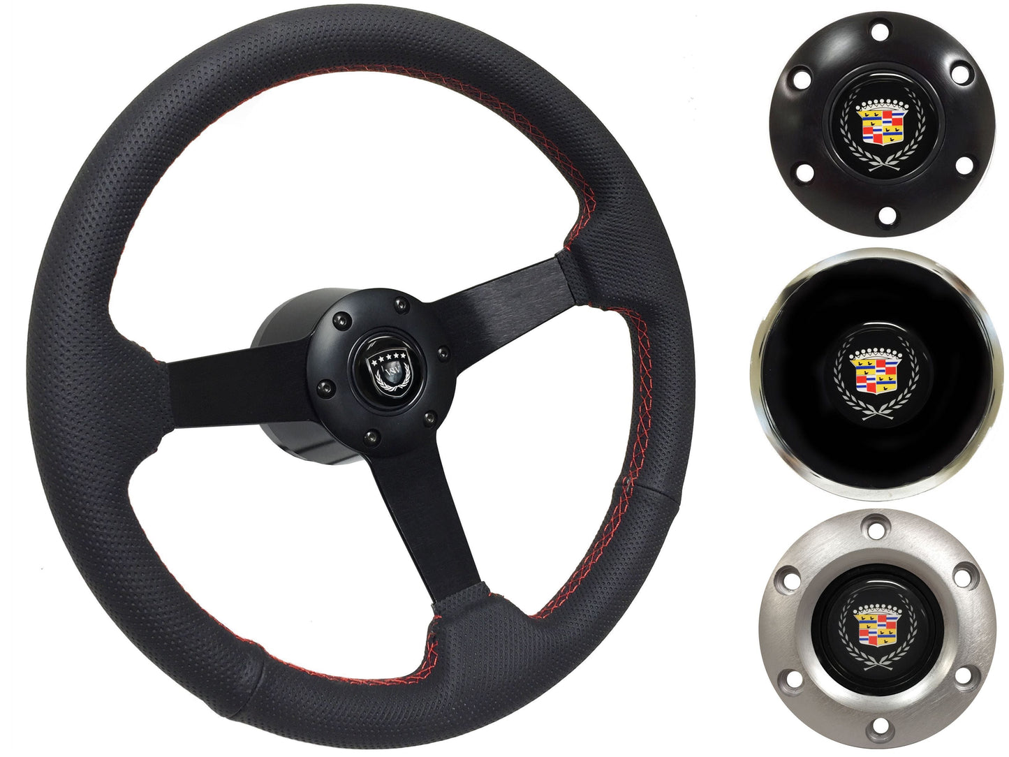 1969-89 Cadillac Telescopic Steering Wheel Kit | Perforated Black Leather | ST3602RED