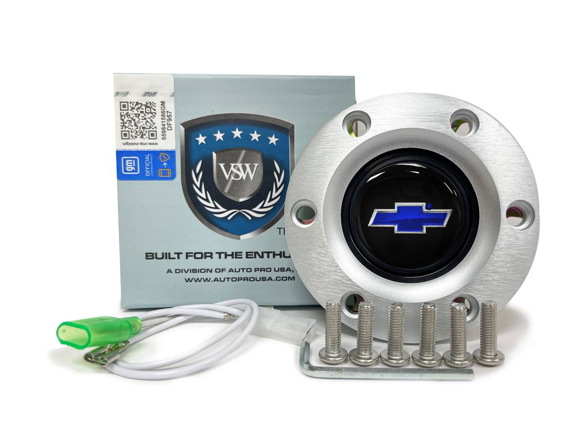 VSW S6 | Blue Chevy Bow Tie Emblem | Brushed Horn Button | STE1015BRU