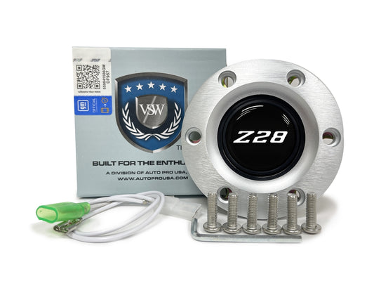 VSW S6 | White Camaro Z28 Emblem | Brushed Horn Button | STE1071BRU